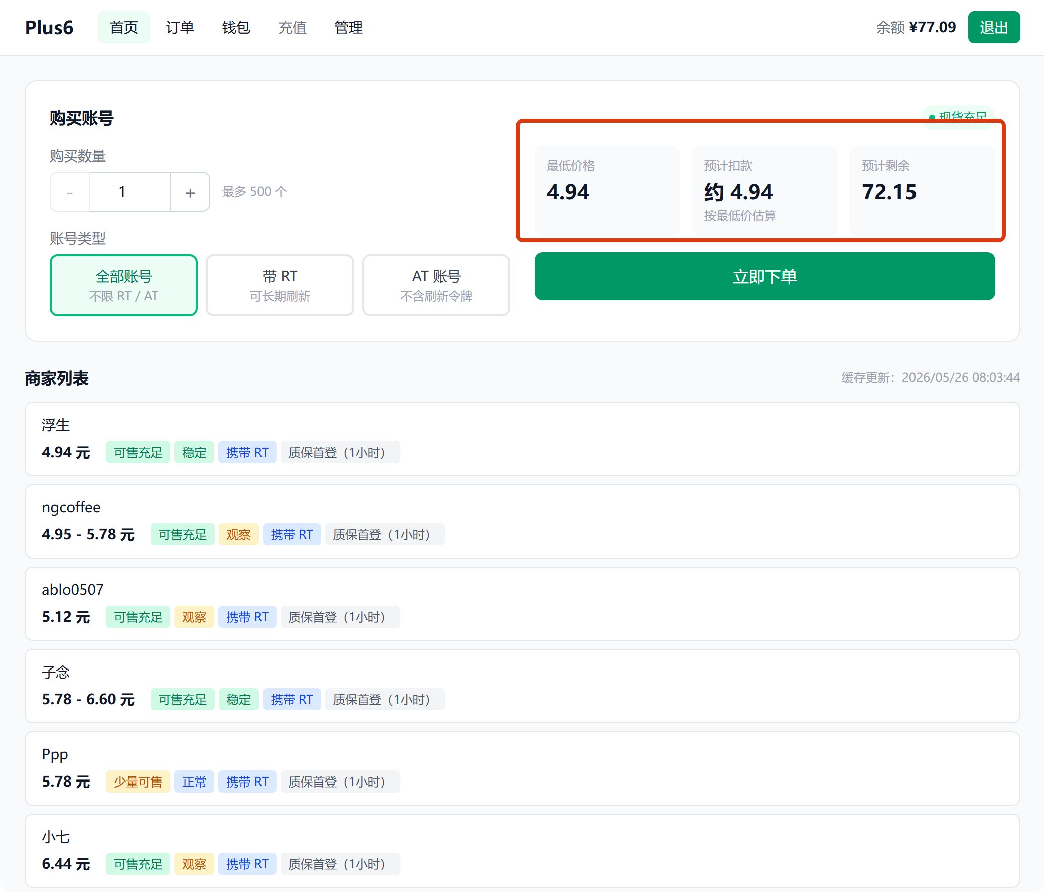 Plus6 首页实时价格